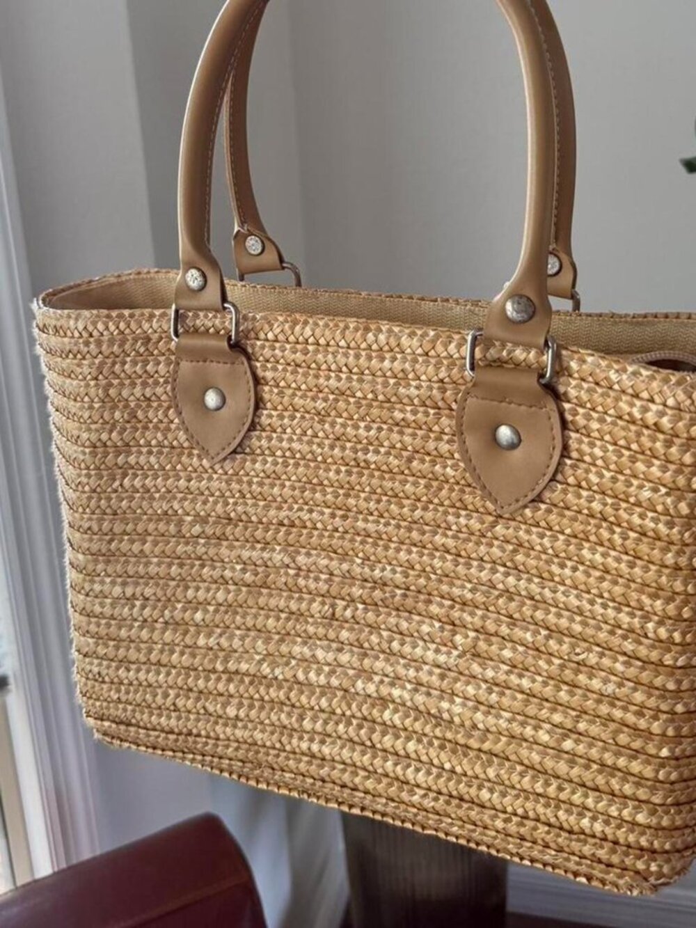 Summer Straw Tote Bag with Pink Glitter Cherry Charm - Picture 4 of 5